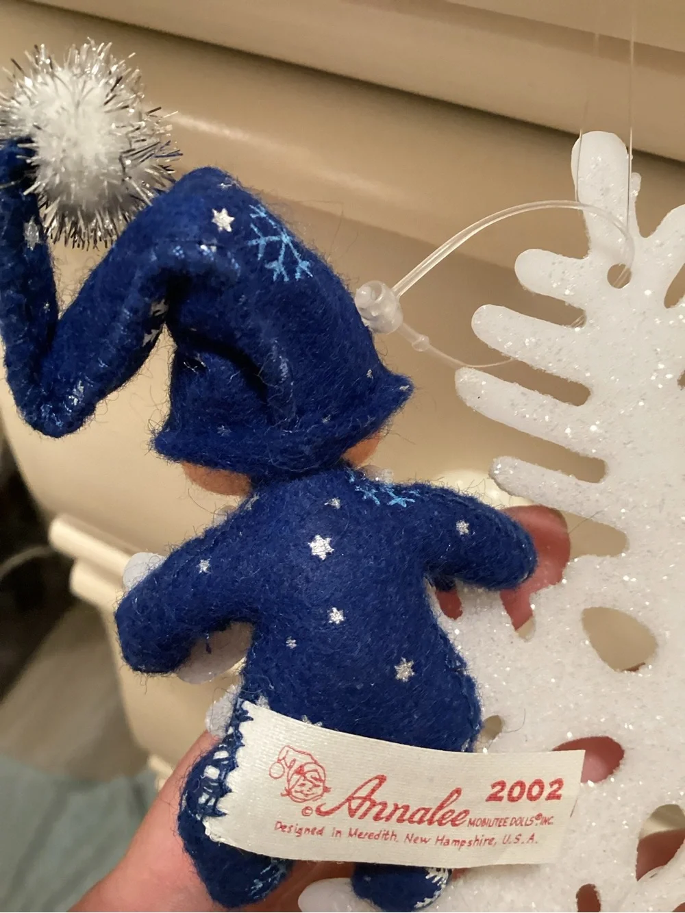 VTG 3” Blue Snowflake Elf Ornament NWTS RARE